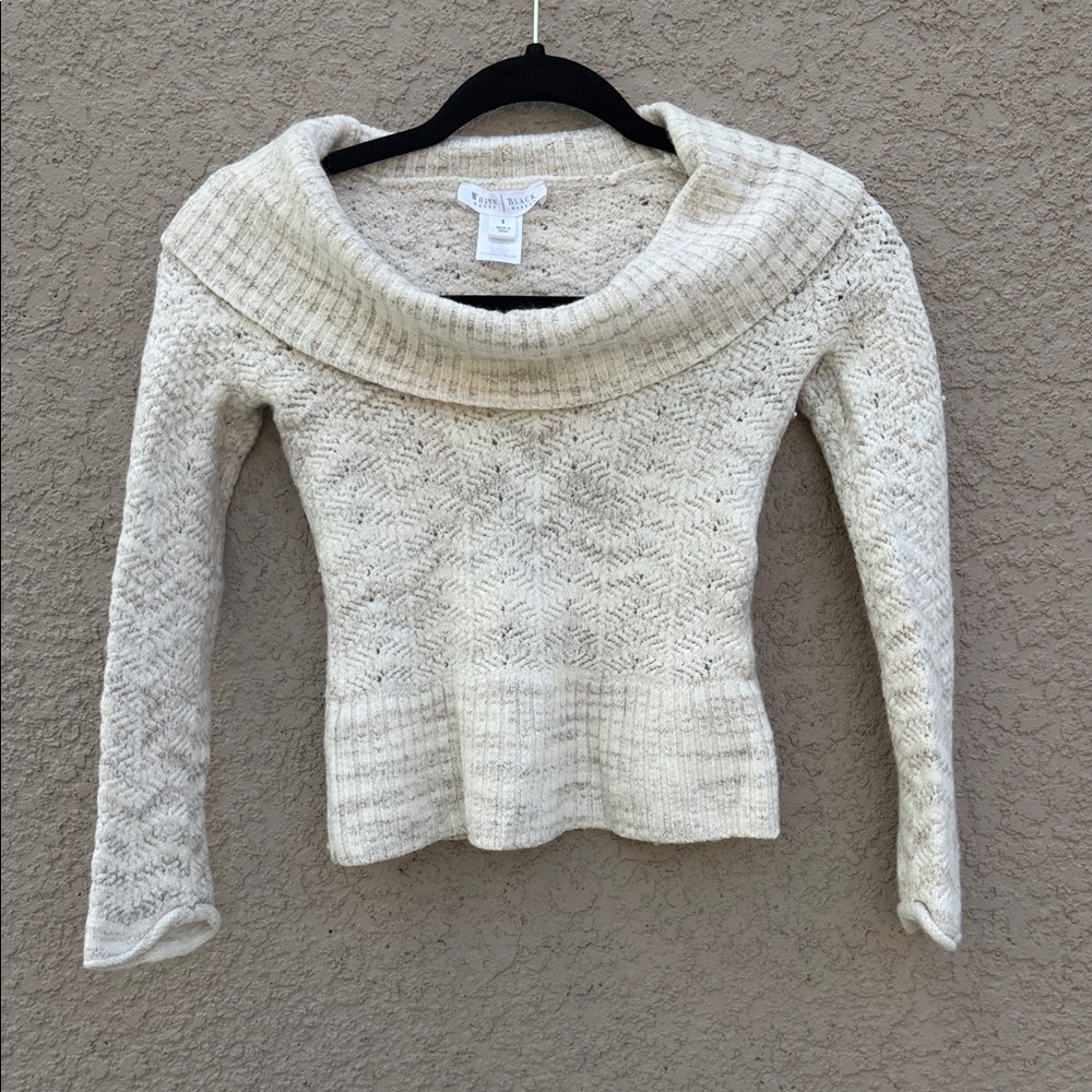 White House Black Market Textured Cream Cowl Neck Sweater